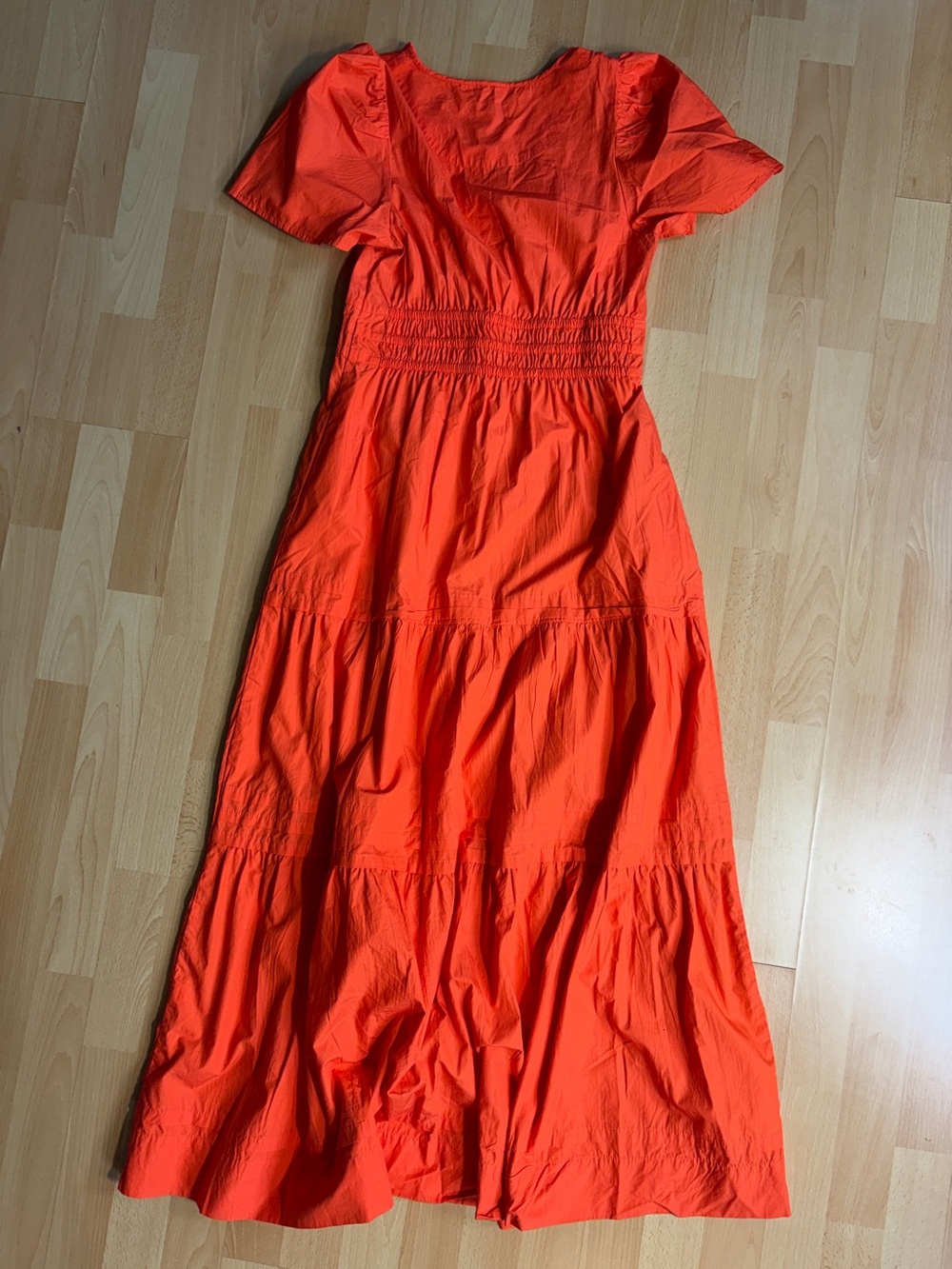 Quince Organic Poplin Cotton Tiered Maxi Dress in Vermilion Red Small Resort - Picture 11 of 14